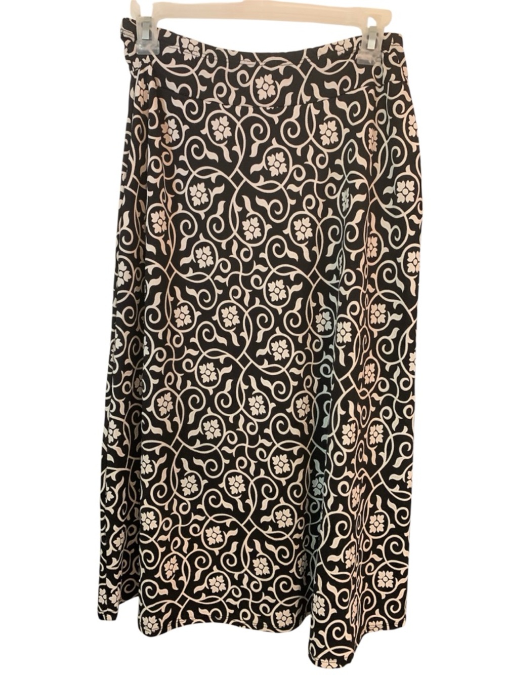 Black Maxi Skirt with Cream Floral Vine Pattern - Women
